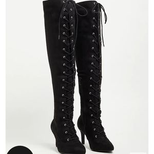 Torrid LACE UP OVER-THE-KNEE HEEL - FAUX SUEDE BLACK (WW) sz. 8